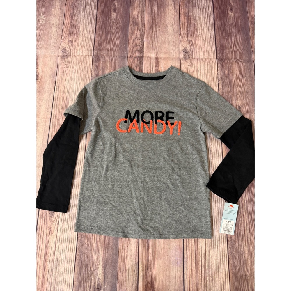Cat & Jack Boys More Candy Graphic Tee Gray Black Layered Look Shirt Size S 6/7